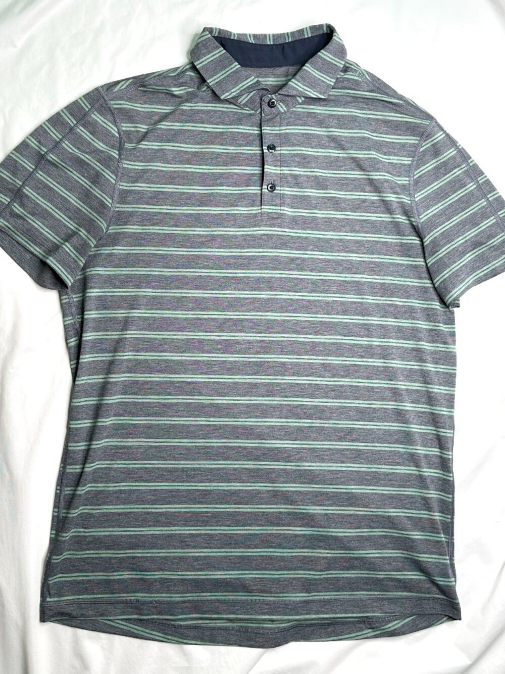 Lululemon Men’s Evolution Short Sleeve Polo Shirt XL Gray Green Stripes